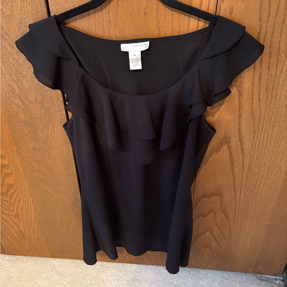 Kenar Black Ruffled Flutter Sleeve Blouse Size M